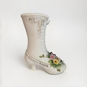 Lefton Victorian Porcelain Boot China KW4740 Vintage Heel Hand Painted Floral